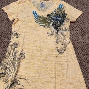 Harley-Davidson Yellow with blue accents and black Fitted Short Sleeve Tee